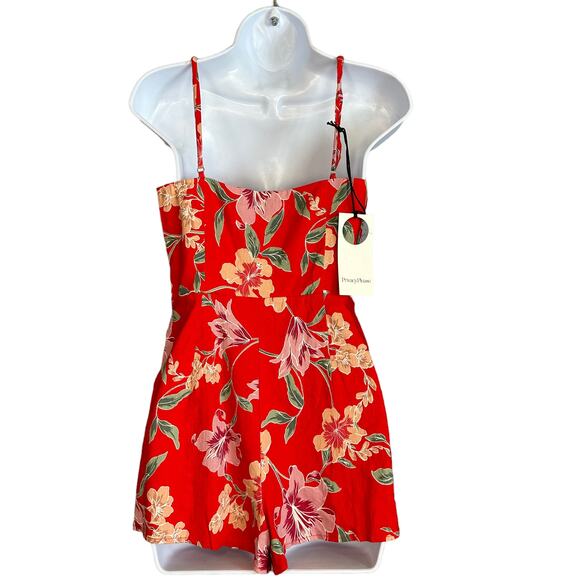 Revolve Red Linen Romper Tropical SMALL Cottage Vacation Privacy Please $178 NEW - Picture 6 of 7